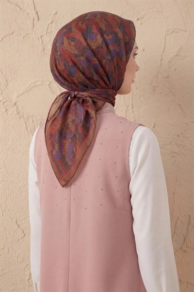 Soft Eşarp Melodi Desen Açık Kahverengi 90x90