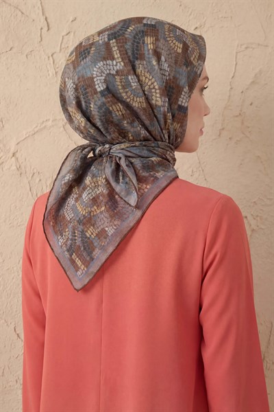 Soft Eşarp Melodi Desen Açık Kahverengi 90x90