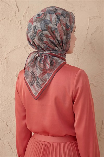 Soft Eşarp Melodi Desen Açık Kırmızı 90x90