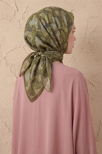 Soft Eşarp Melodi Desen Çimen Yeşili 90x90