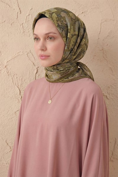 Soft Eşarp Melodi Desen Çimen Yeşili 90x90