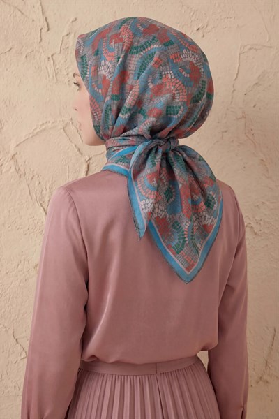 Soft Eşarp Melodi Desen Gök Mavi 90x90