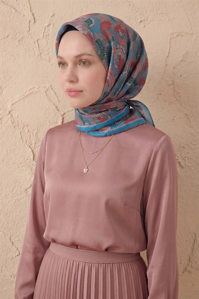 Soft Eşarp Melodi Desen Gök Mavi 90x90
