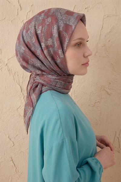 Soft Eşarp Melodi Desen Kırmızı Gri 90x90