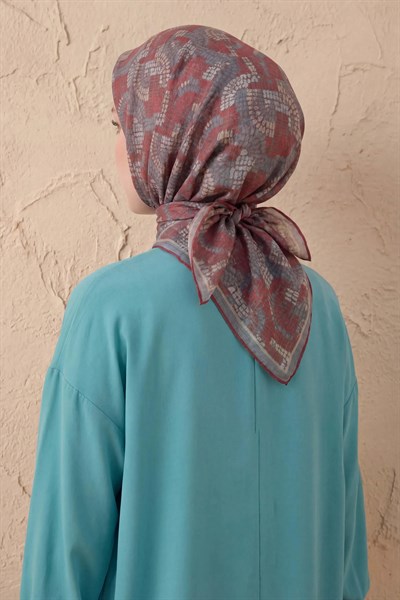 Soft Eşarp Melodi Desen Kırmızı Gri 90x90