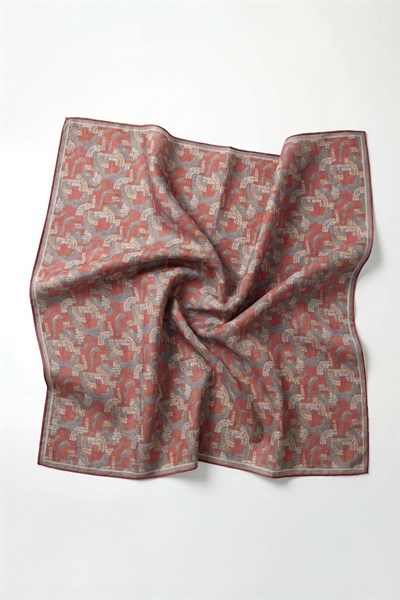 Soft Eşarp Melodi Desen Kırmızı Gri 90x90