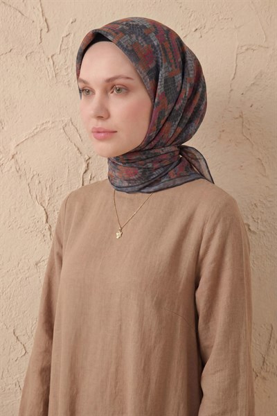 Soft Eşarp Melodi Desen Koyu Gri 90x90