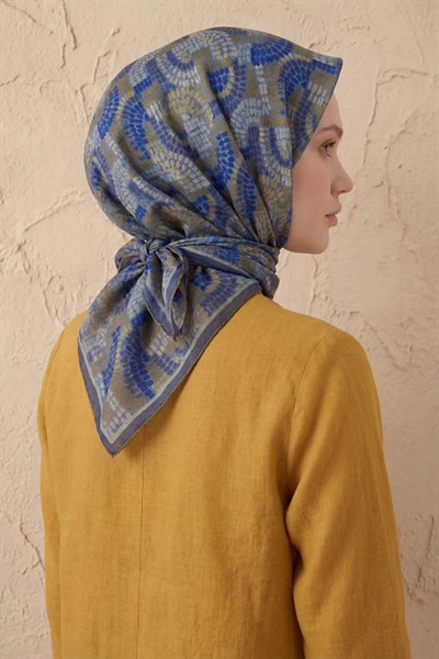 Soft Eşarp Melodi Desen Koyu Indigo 90x90