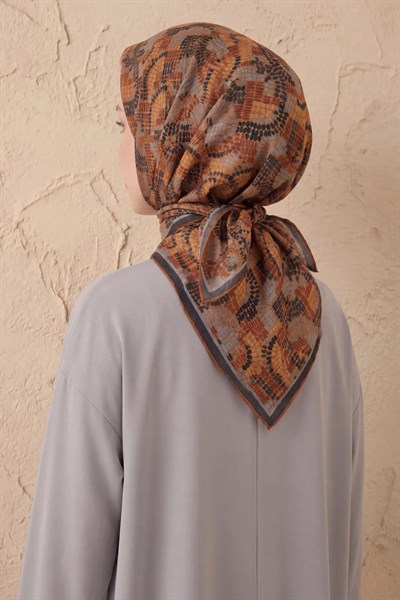 Soft Eşarp Melodi Desen Koyu Turuncu 90x90
