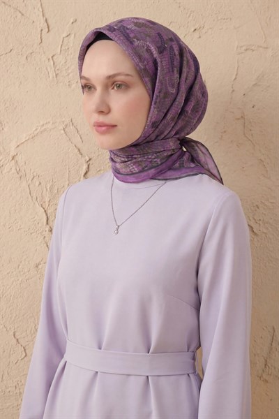 Soft Eşarp Melodi Desen Leylak 90x90