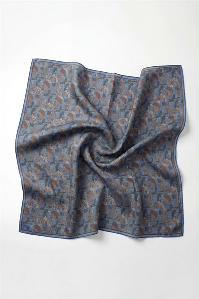 Soft Eşarp Melodi Desen Mavi 90x90