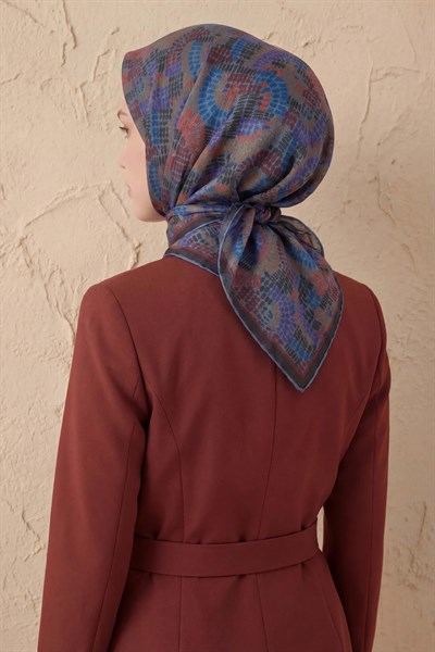 Soft Eşarp Melodi Desen Mavi 90x90