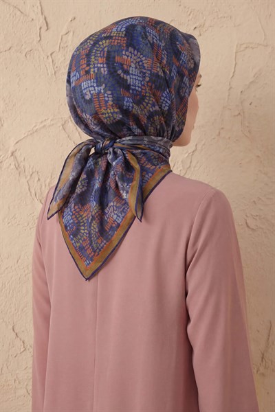 Soft Eşarp Melodi Desen Saks Mavi 90x90