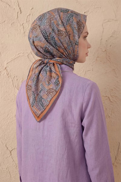 Soft Eşarp Melodi Desen Turuncu 90x90