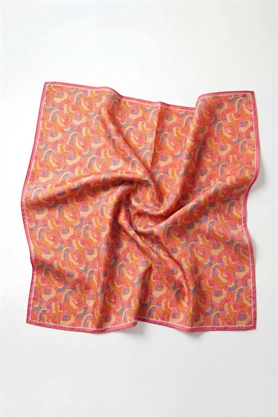Soft Eşarp Melodi Desen Turuncu Pembe 90x90