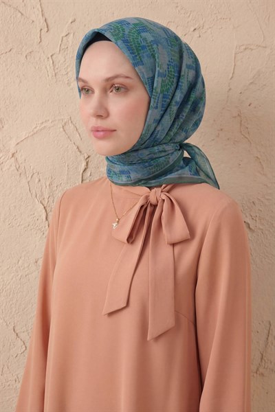Soft Eşarp Melodi Desen Yeşil 90x90