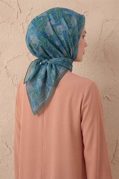 Soft Eşarp Melodi Desen Yeşil 90x90