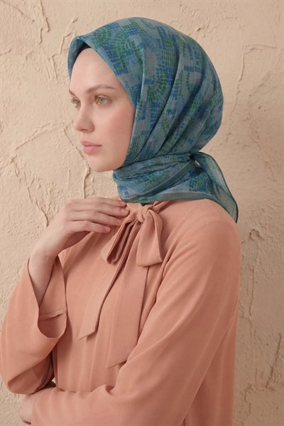 Soft Eşarp Melodi Desen Yeşil 90x90