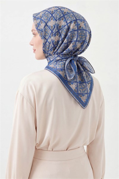 Soft Eşarp Minimal Motif Gök Mavisi