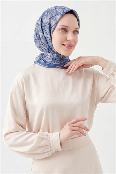 Soft Eşarp Minimal Motif Gök Mavisi