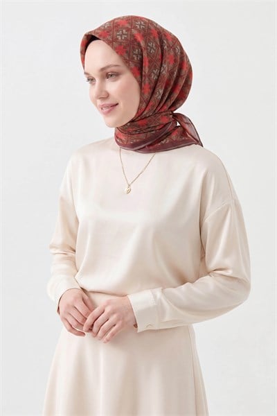 Soft Eşarp Minimal Motif Kahverengi
