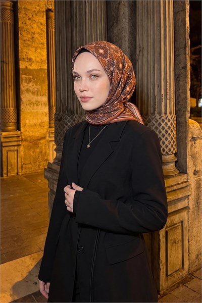 Soft Eşarp Pixel Ethnic Kahverengi