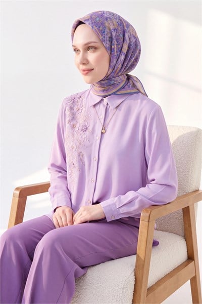 Soft Eşarp Pixel Ethnic Lila