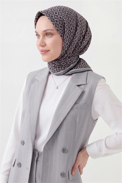 Soft Eşarp Retro Geometrik Siyah