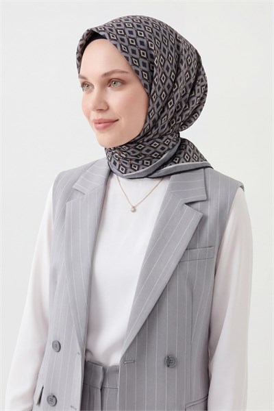 Soft Eşarp Retro Geometrik Siyah