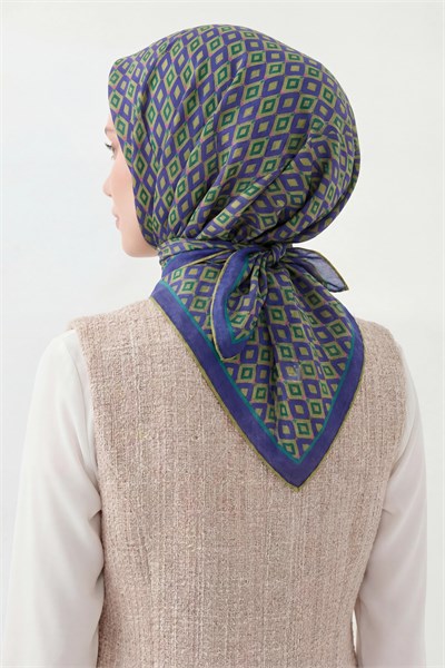 Soft Eşarp Retro Geometrik Yağ Yeşili