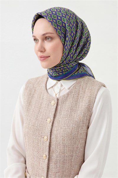 Soft Eşarp Retro Geometrik Yağ Yeşili