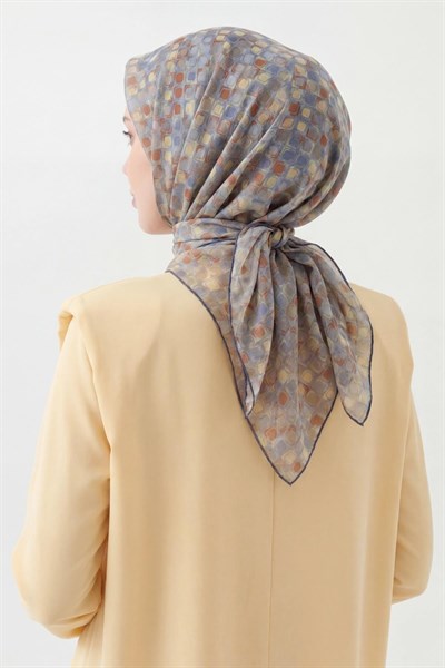 Soft Eşarp Retro Mozaik Bebe Mavi 90x90