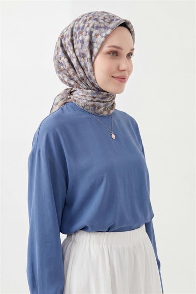 Soft Eşarp Retro Mozaik Gri 90x90