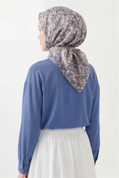 Soft Eşarp Retro Mozaik Gri 90x90