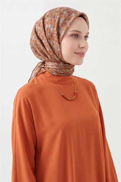 Soft Eşarp Retro Mozaik Kiremit 90x90