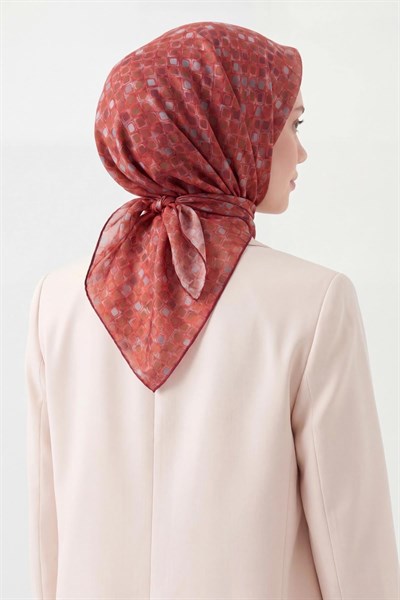 Soft Eşarp Retro Mozaik Kırmızı 90x90