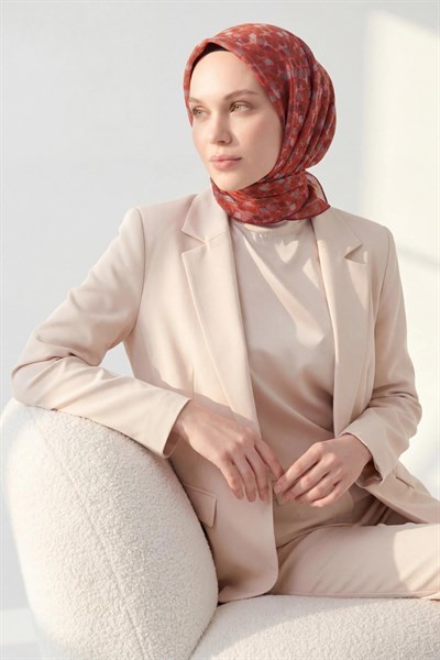 Soft Eşarp Retro Mozaik Kırmızı 90x90