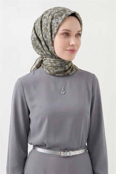 Soft Eşarp Retro Mozaik Koyu Yeşil 90x90