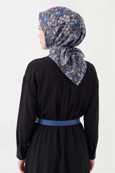 Soft Eşarp Retro Mozaik Mavi 90x90