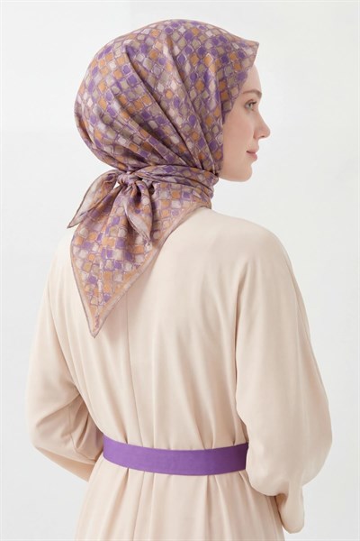 Soft Eşarp Retro Mozaik Mor 90x90