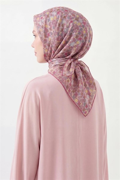 Soft Eşarp Retro Mozaik Pembe 90x90