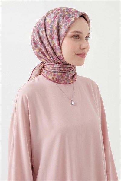 Soft Eşarp Retro Mozaik Pembe 90x90
