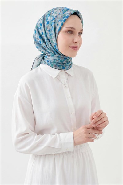 Soft Eşarp Retro Mozaik Turkuaz 90x90