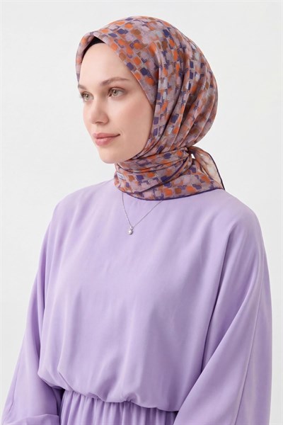 Soft Eşarp Retro Mozaik Turuncu 90x90