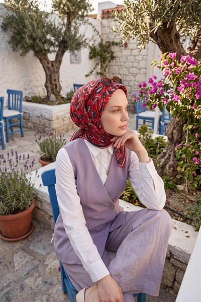 Soft Eşarp Şal Motif Kırmızı 90x90