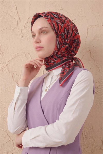 Soft Eşarp Şal Motif Kırmızı 90x90