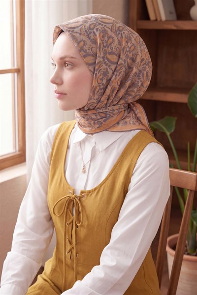 Soft Eşarp Şal Motif Krem 90x90