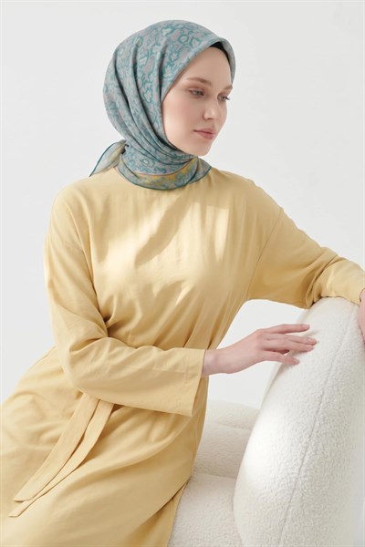 Soft Eşarp Yaprak Desen Buz Mavisi 90x90
