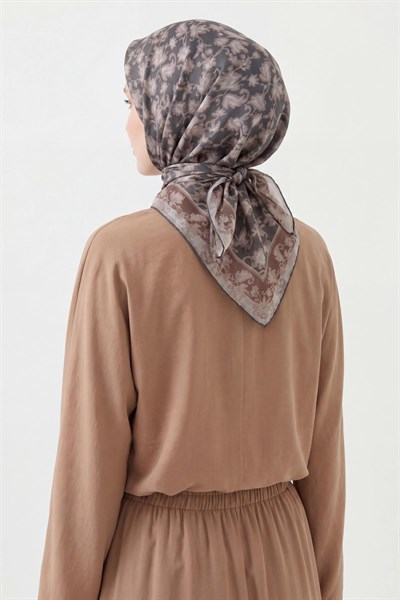 Soft Eşarp Yaprak Desen Füme 90x90