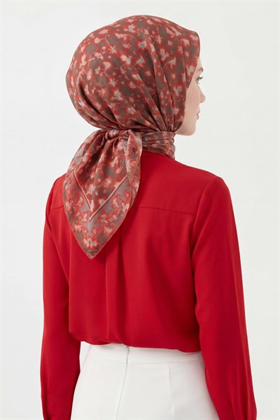 Soft Eşarp Yaprak Desen Kırmızı 90x90